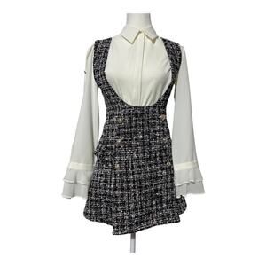 NEW Shop Kultivate Tweed Mini Jumper Dress Size S Black Pink Preppy Academia